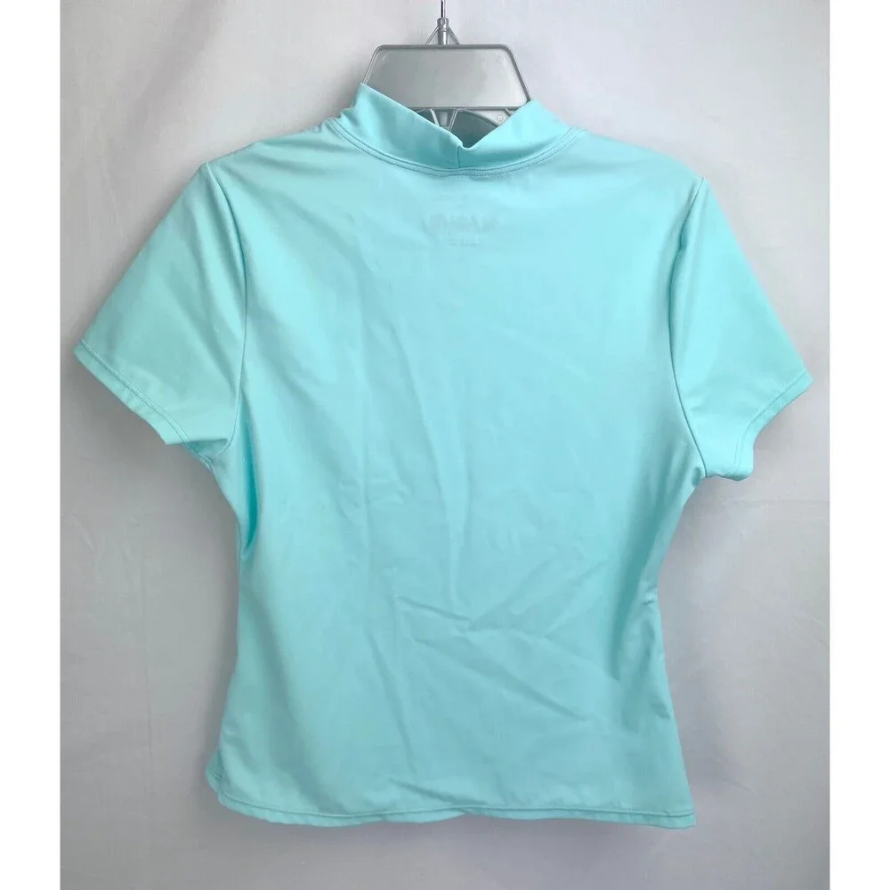 Lands’ End Girl L 14 Blue Short Sleeve Swim Suit Rash Guard Shirt Seahorse‎